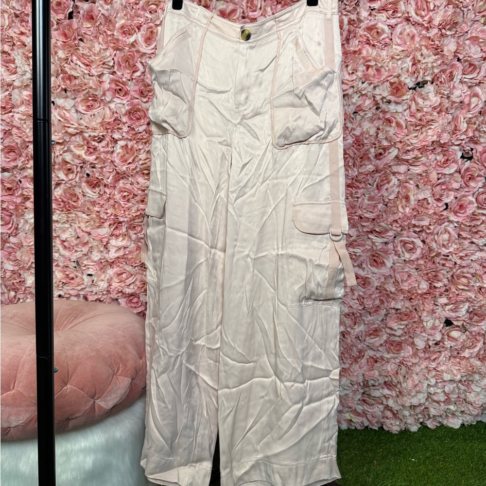 Anthropologie Pink Satin-y Cargo Pants - size 10